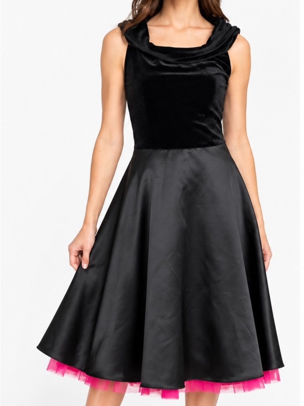 Vintage J.R. Nites Velvet Satin Crinoline Tulle Dress Black Pink Size 6
